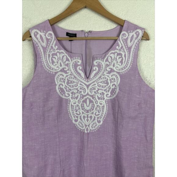 Talbots Womens Linen Dress Sz 10 Purple Embroidered Easter Spring Wedding Shower - Picture 3 of 8